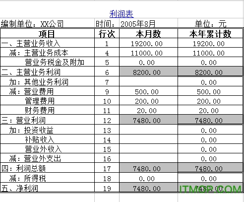 利润表空白表格