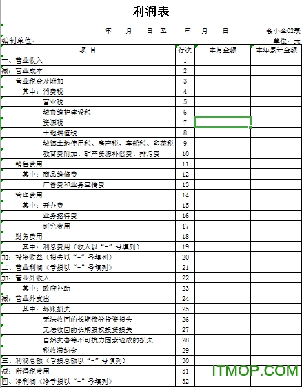 小企业会计准则报表模板